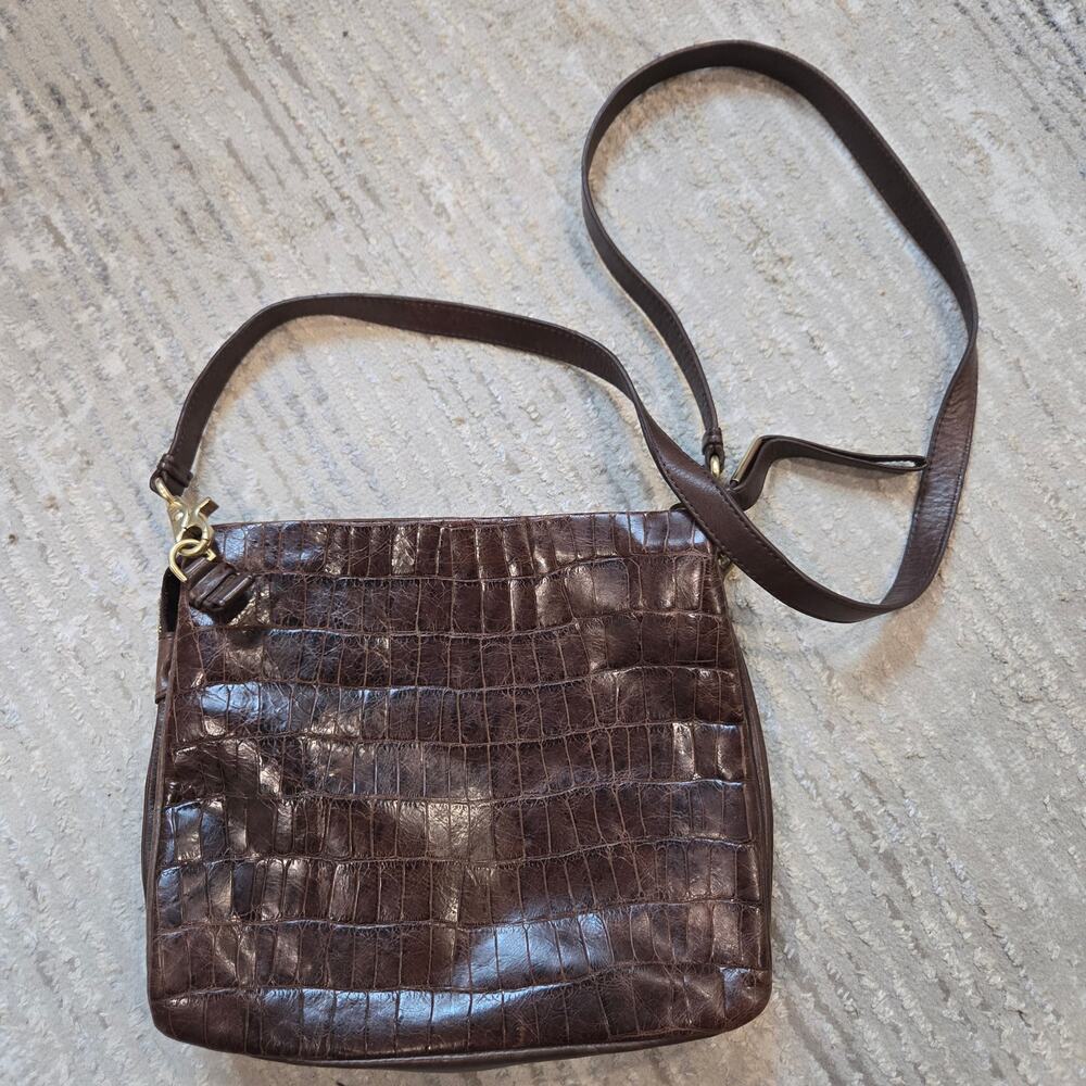 Foley and Corinna Brown Tortoise Embossed Satchel Shoulder Purse Bag